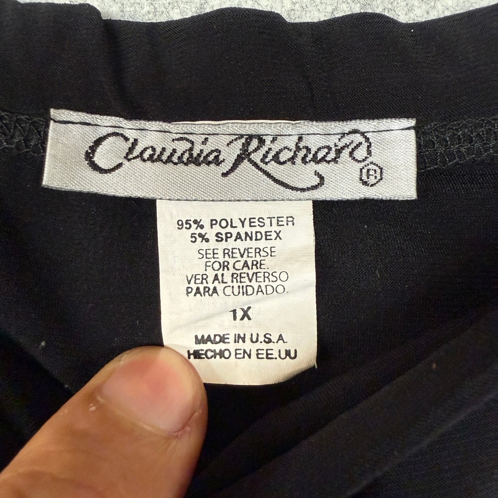Claudia Richard Tiered Maxi Skirt 1X Black Elastic Waist Stretch Jersey USA Made - Picture 2 of 9